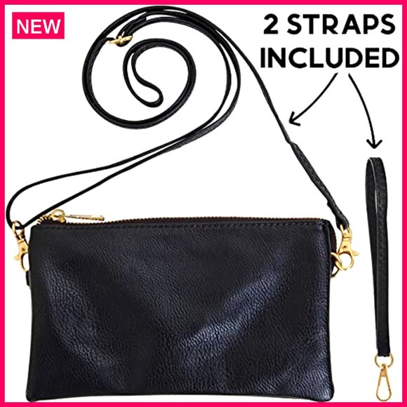 Vegan Leather Wristlet Purse with Detachable Straps, 5x8 Inches